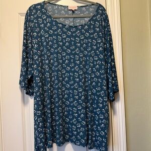 Teal Floral Short Sleeve Women's Top